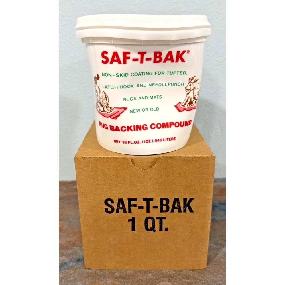Vintage Saf-T-Bak Rug Backing Compound 1 Quart Non-Skid Rug Treatment NOS